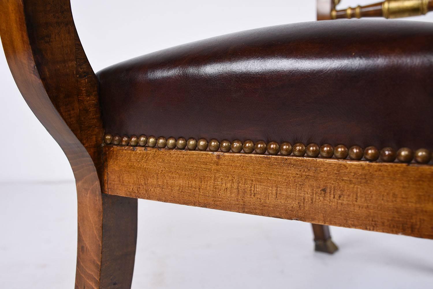 Leather Antique French Empire-Style Bench