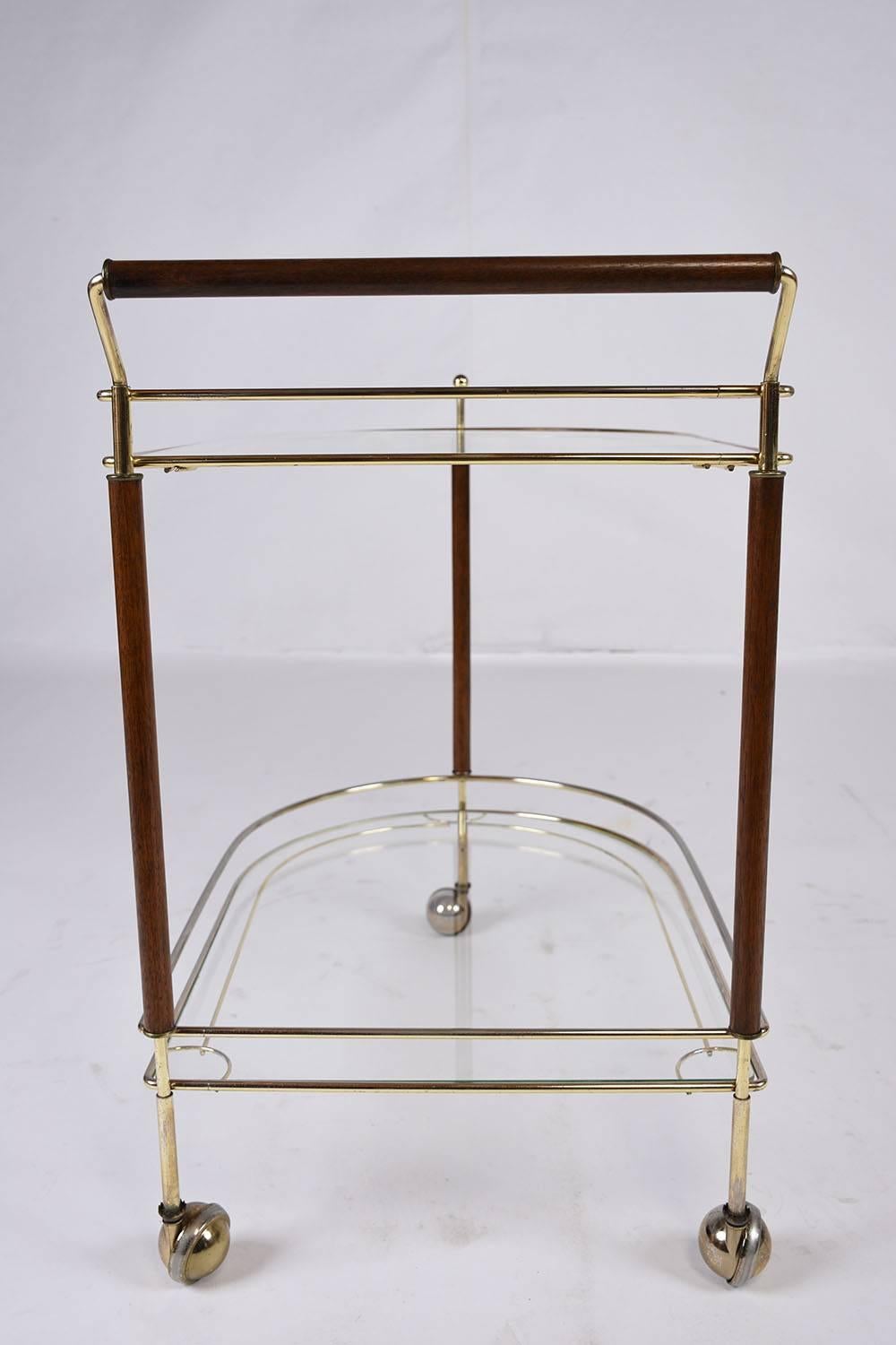 Stained Mid-Century Modern-Style Brass Serving Cart
