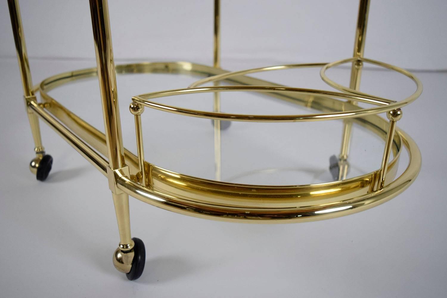 20th Century Oval Shaped Two-Tier Brass Italian Bar Cart