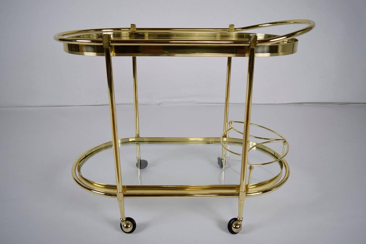 Regency Oval Shaped Two-Tier Brass Italian Bar Cart