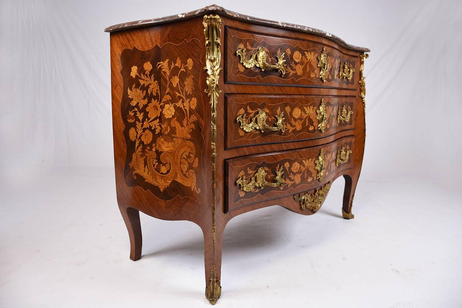 European 19th Century Louis XV Marquetry Chest of Drawers