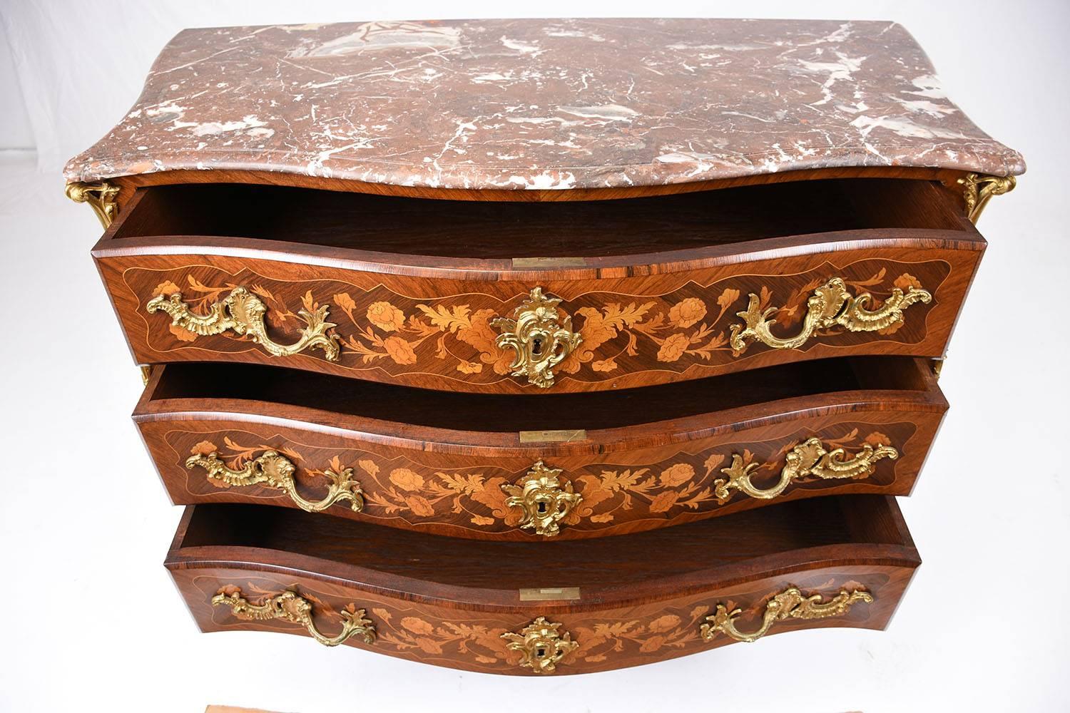 19th Century Louis XV Marquetry Chest of Drawers In Excellent Condition In Los Angeles, CA
