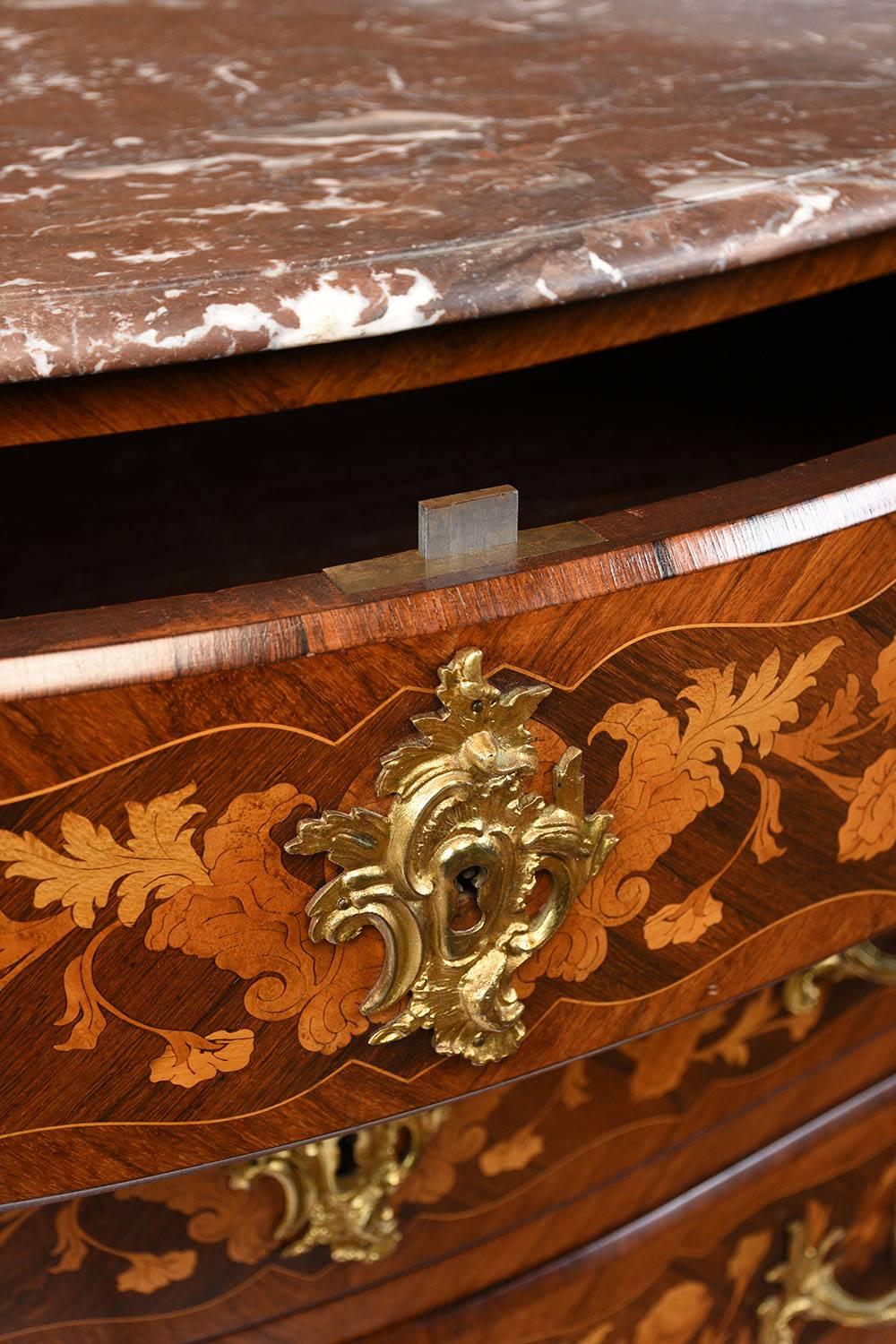 Marble 19th Century Louis XV Marquetry Chest of Drawers