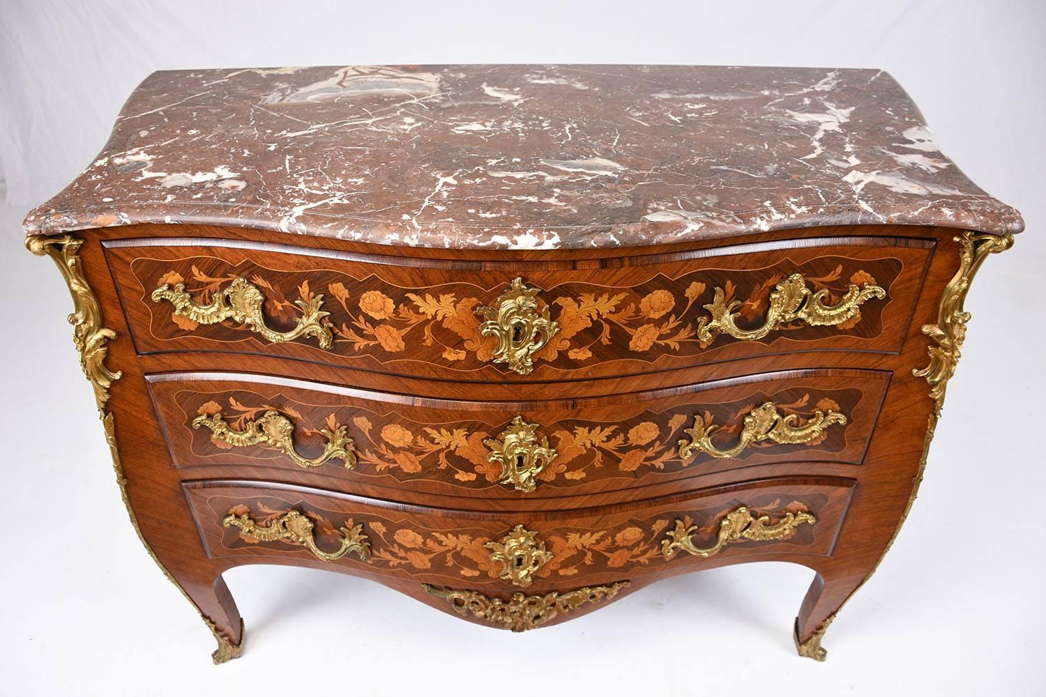 Inlay 19th Century Louis XV Marquetry Chest of Drawers