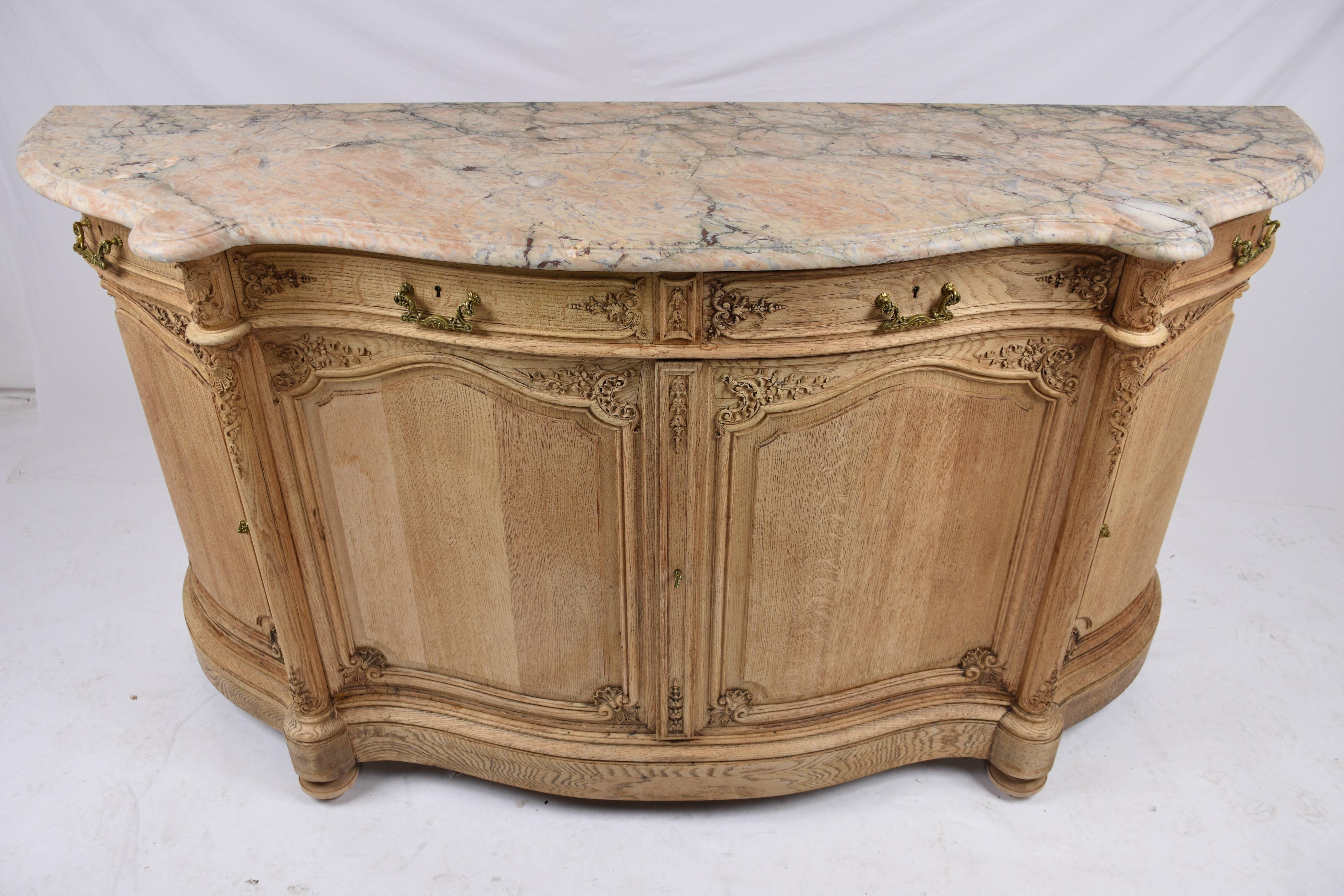 Beveled 19th Century French Louis XVI Style Bleached Oakwood Buffet by Mercier Freres