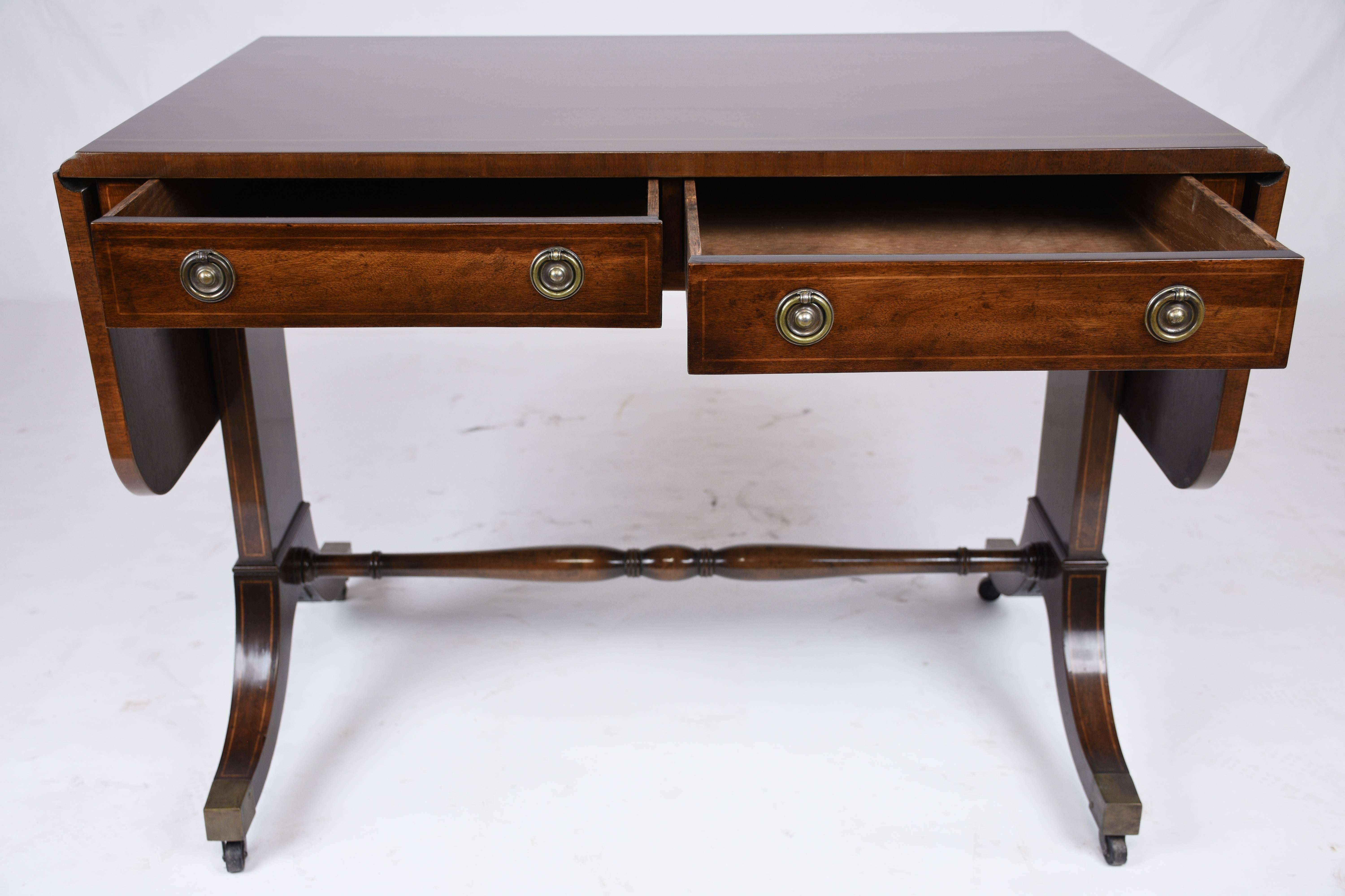 Carved 1930s English-Style Mahogany Sofa Table