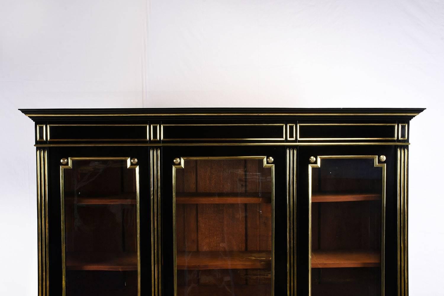 Glass Antique French Ebonized Louis XVI Style Bookcase