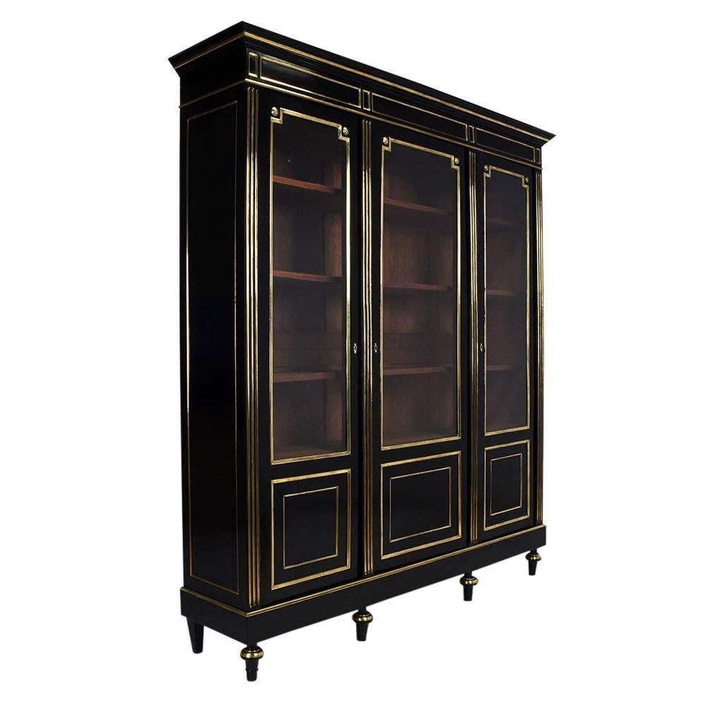 Antique French Ebonized Louis XVI Style Bookcase In Excellent Condition In Los Angeles, CA