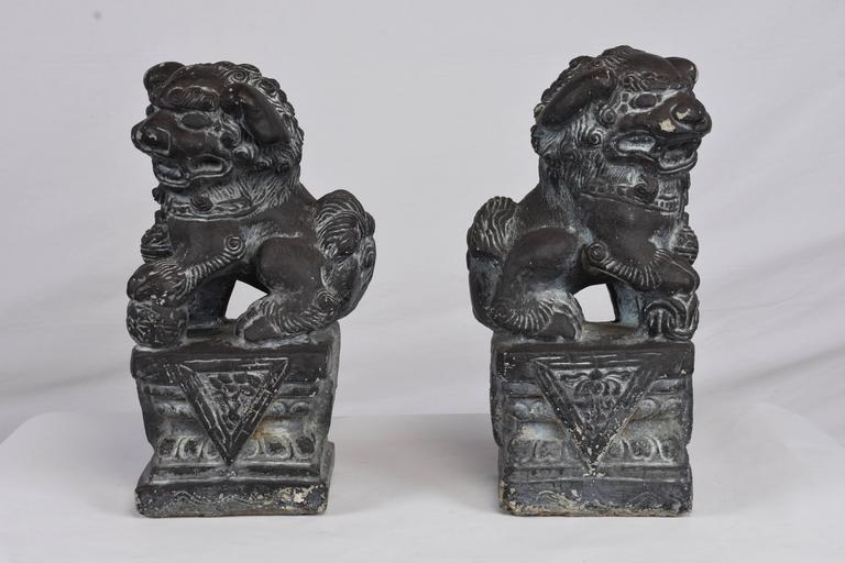 Pair of Cast Stone Foo Dog Statues For Sale at 1stdibs
