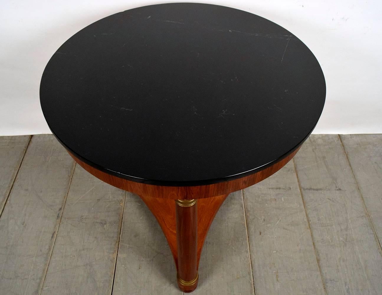 Carved French Empire Round Marble-Top End Table