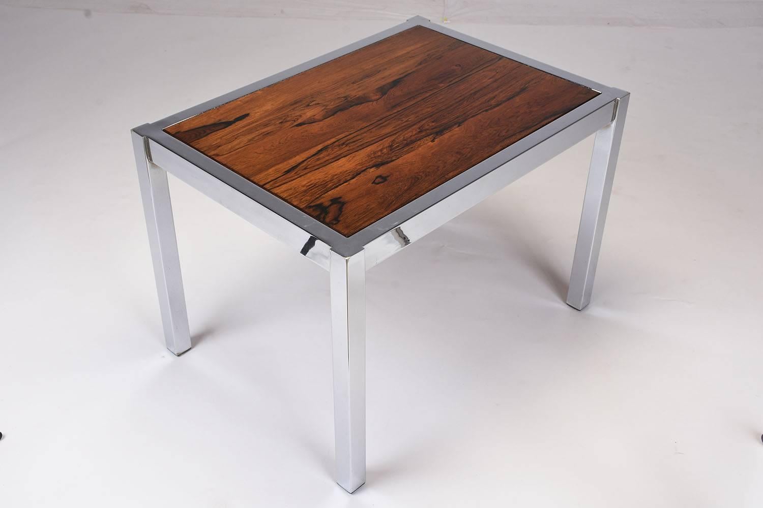 chrome and wood end table
