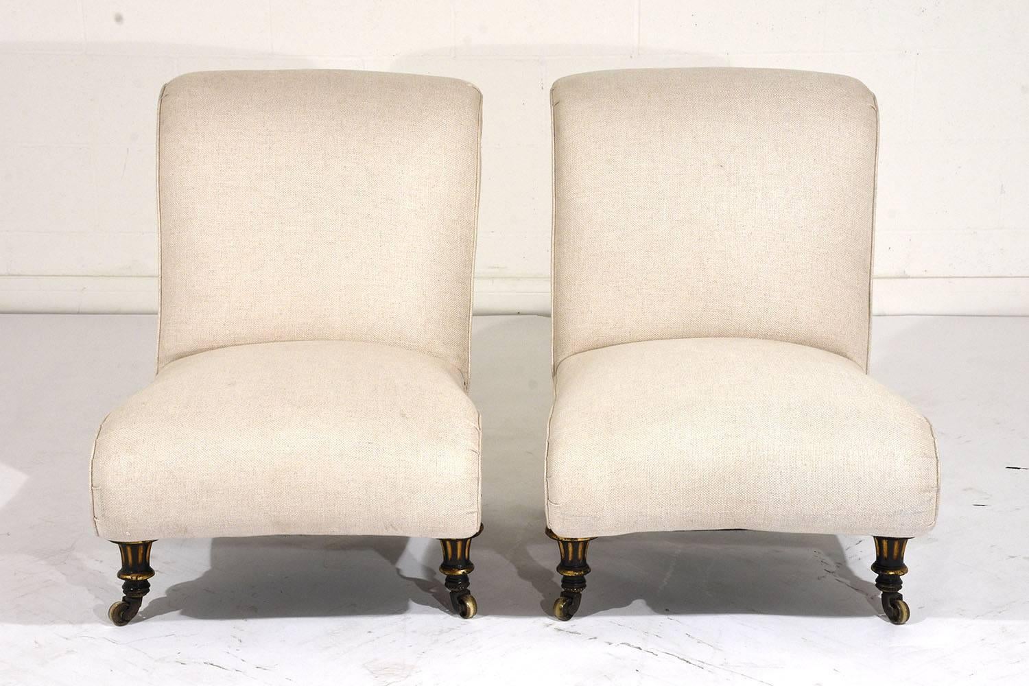 Pair of French Regency-Style Ebonized Slipper Chairs 4