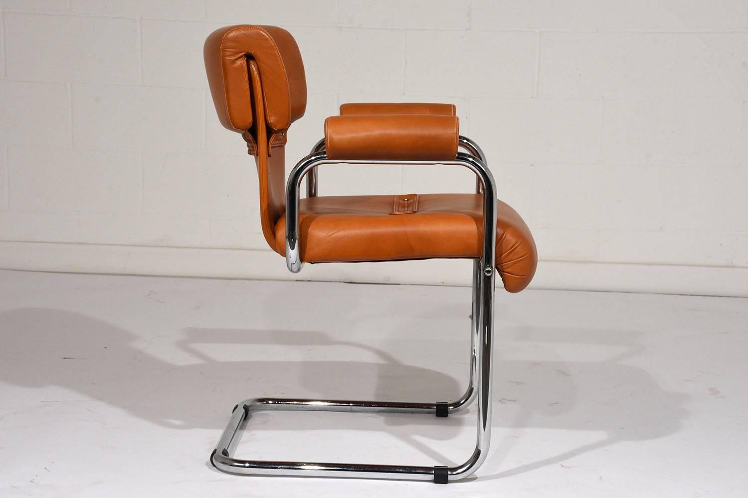 Steel Set of 6 Original i4 Mariani Italian Leather Dining Chairs