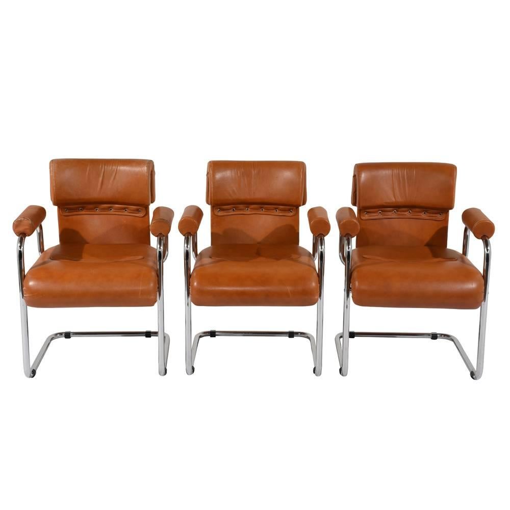Mid-Century Modern Set of 6 Original i4 Mariani Italian Leather Dining Chairs