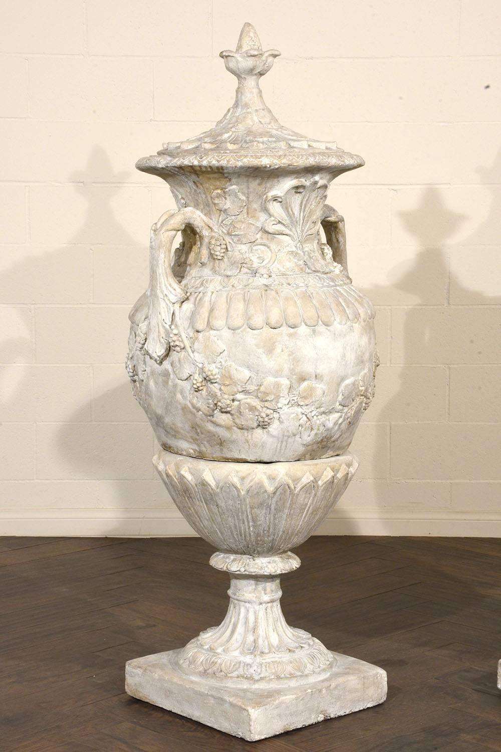 Painted Pair of Grand Neoclassical Style Patio Urns