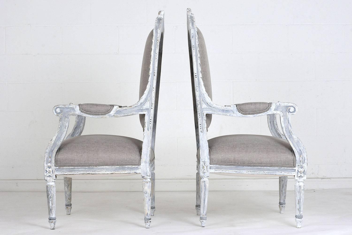 Carved Pair of Antique French Louis XVI-Style Armchairs