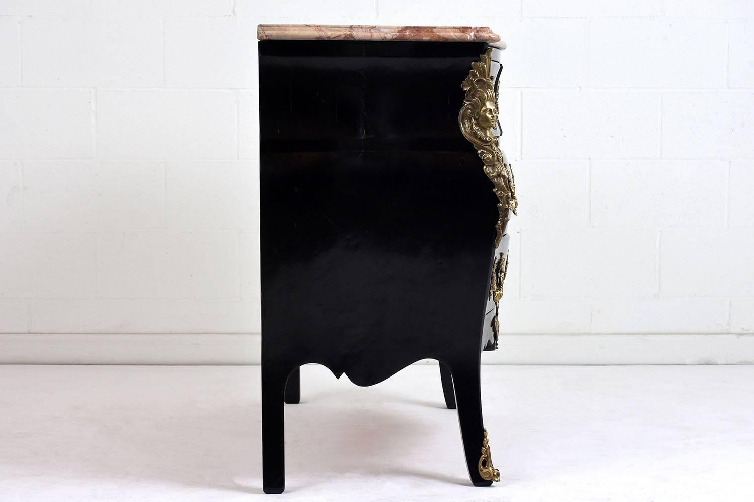 French Louis XVI-Style Ebonized Marble-Top Commode In Excellent Condition In Los Angeles, CA