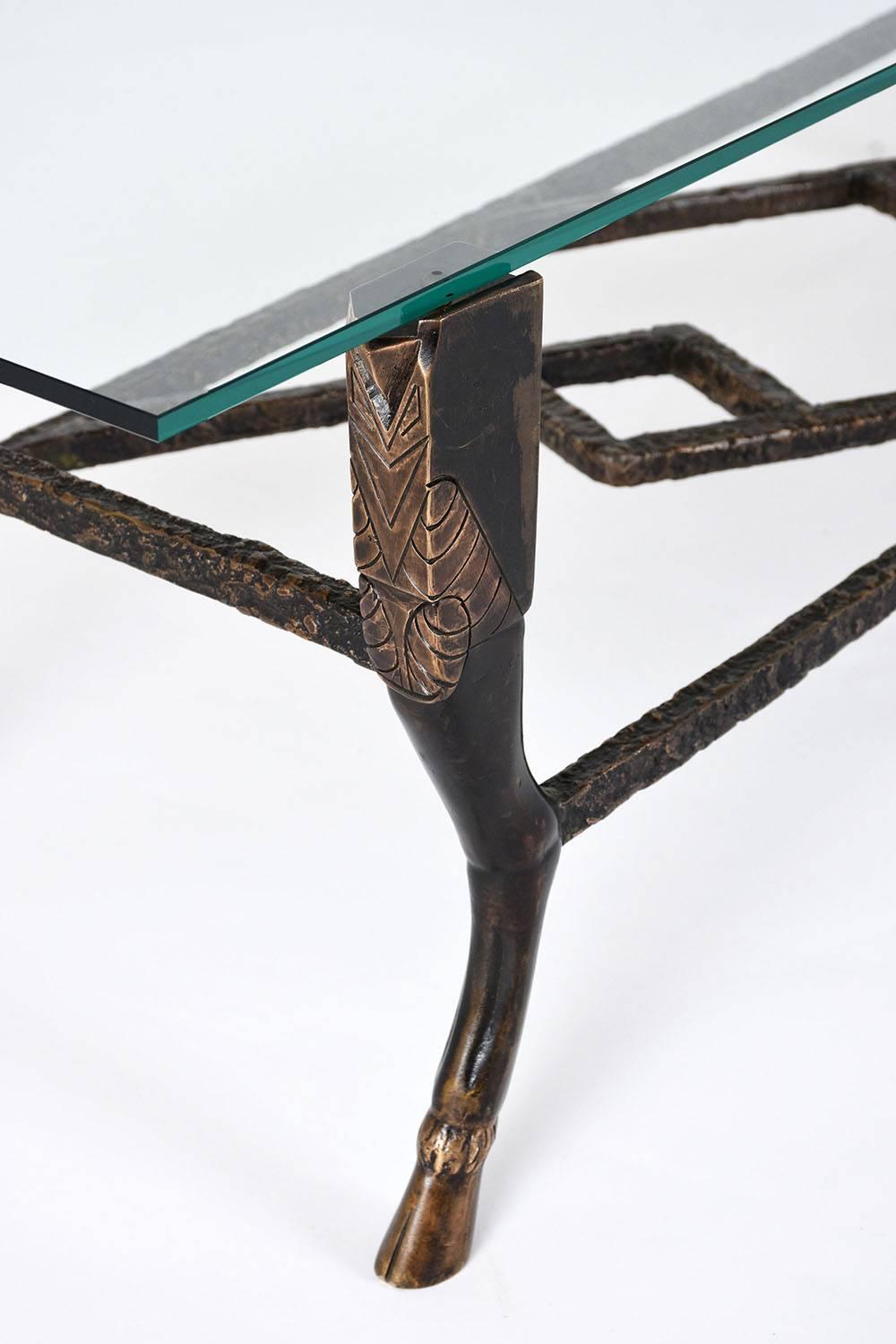 Carved Christopher Chodoff Bronze and Glass Coffee Table