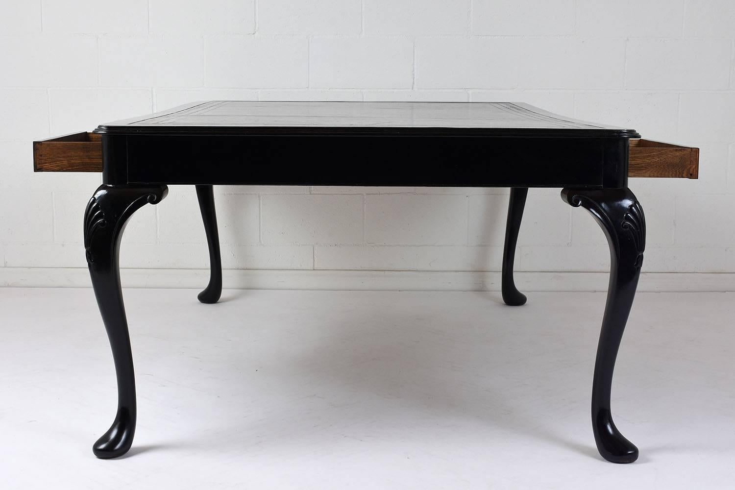 English Ebonized Partners Desk with Leather Top In Excellent Condition In Los Angeles, CA