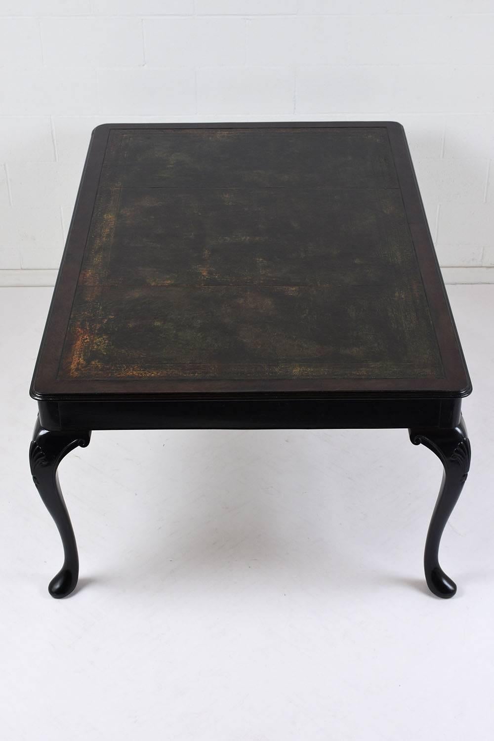 20th Century English Ebonized Partners Desk with Leather Top