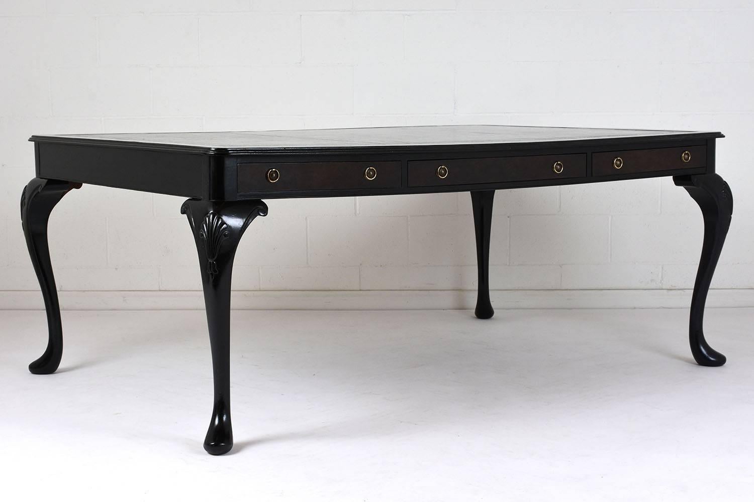 Other English Ebonized Partners Desk with Leather Top
