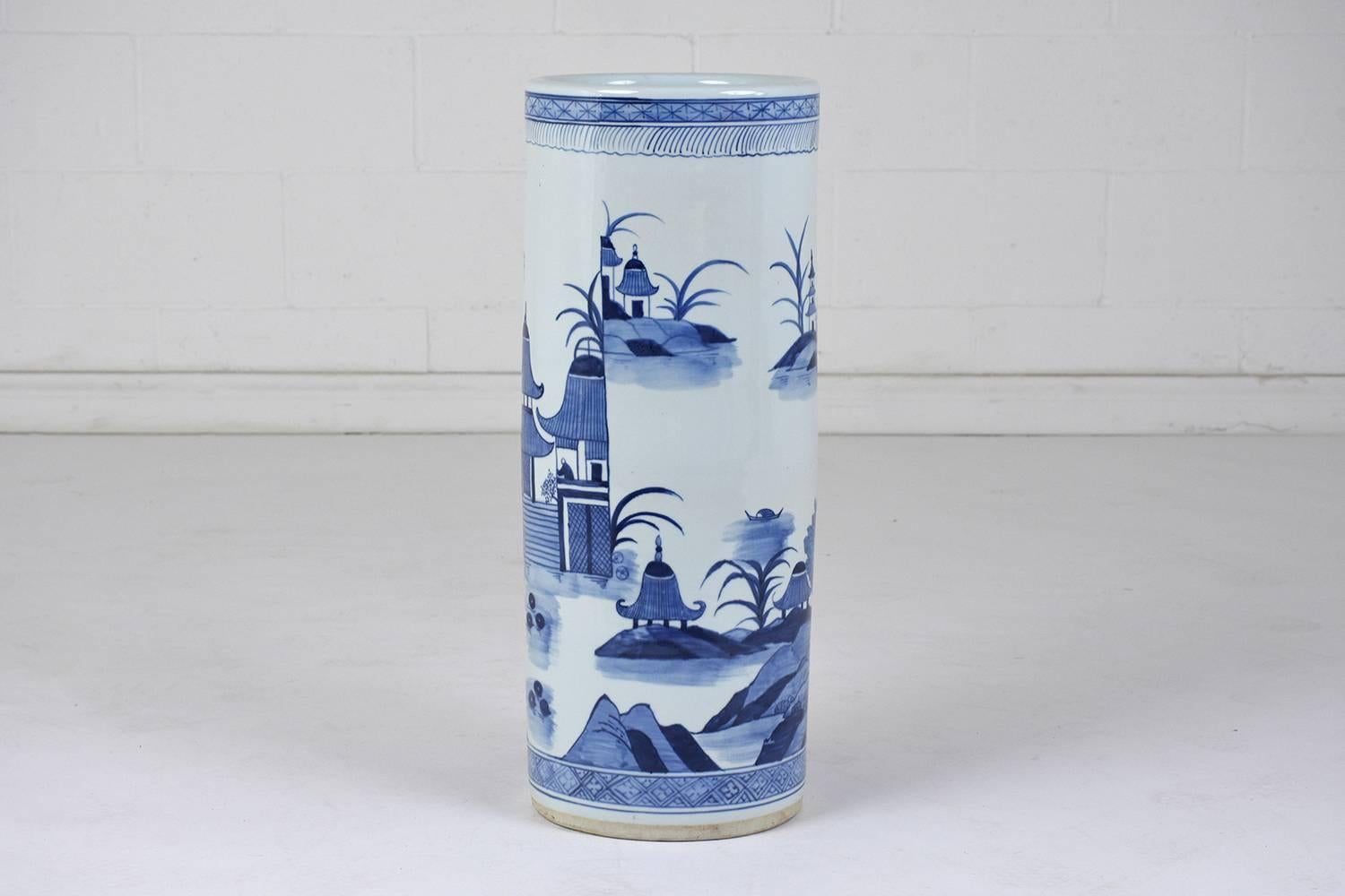 Fired Chinoiserie Porcelain Umbrella Stand