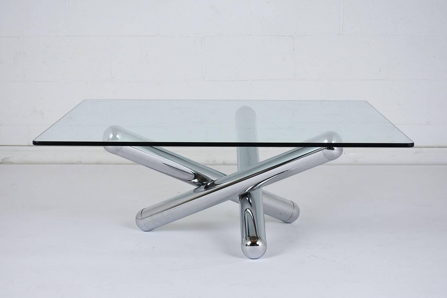 Polished Midcentury Chrome and Glass Coffee Table