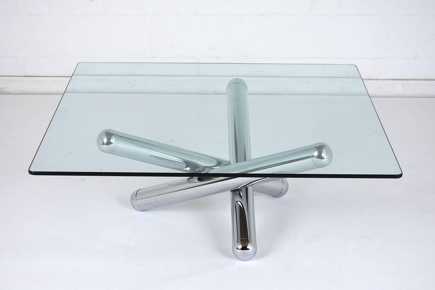 Midcentury Chrome and Glass Coffee Table In Excellent Condition In Los Angeles, CA