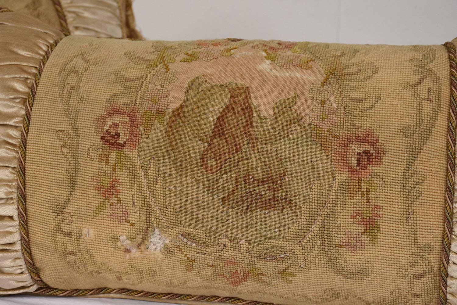 Woven Pair of Aubusson Tapestry Throw Pillows