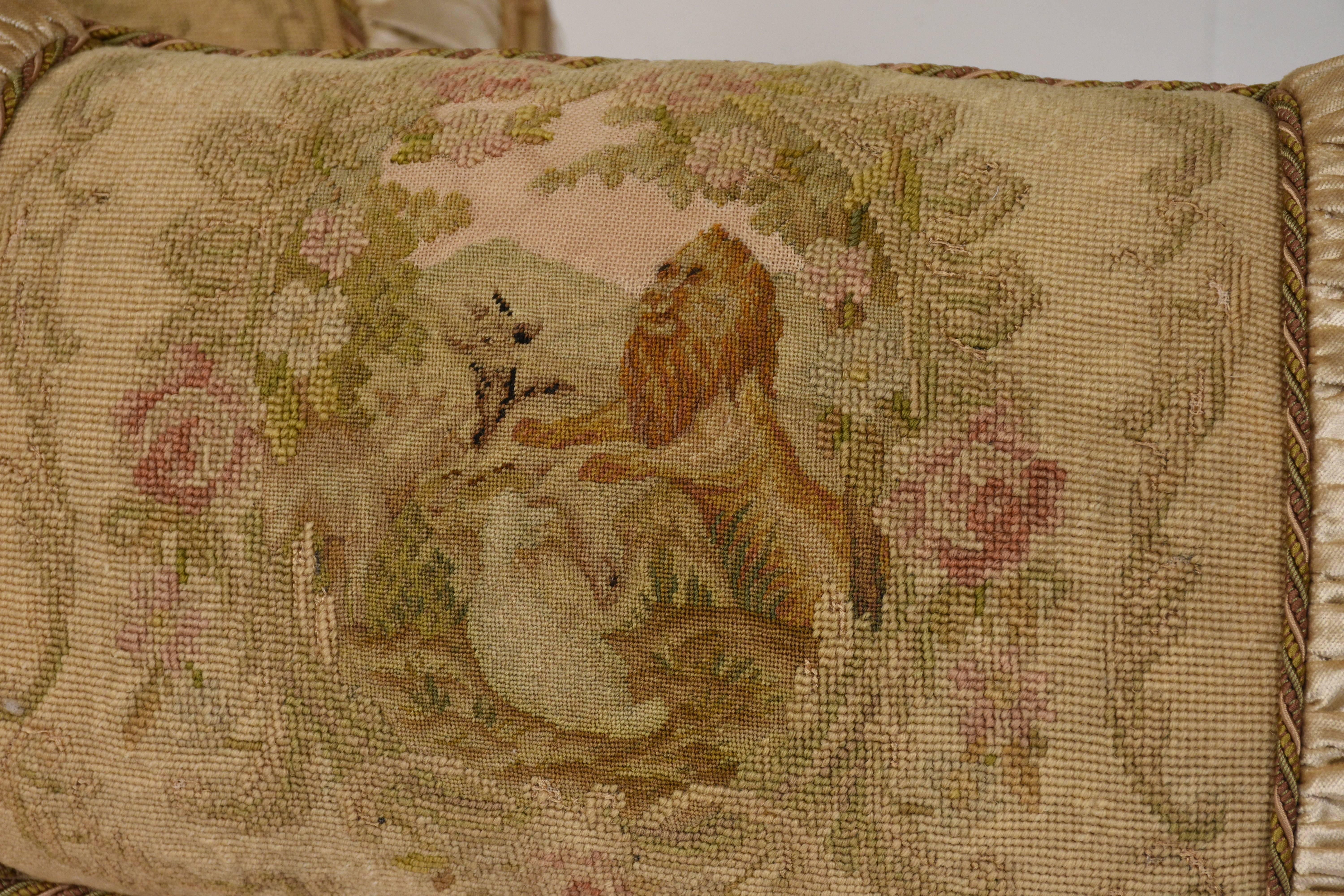 19th Century Pair of Aubusson Tapestry Throw Pillows