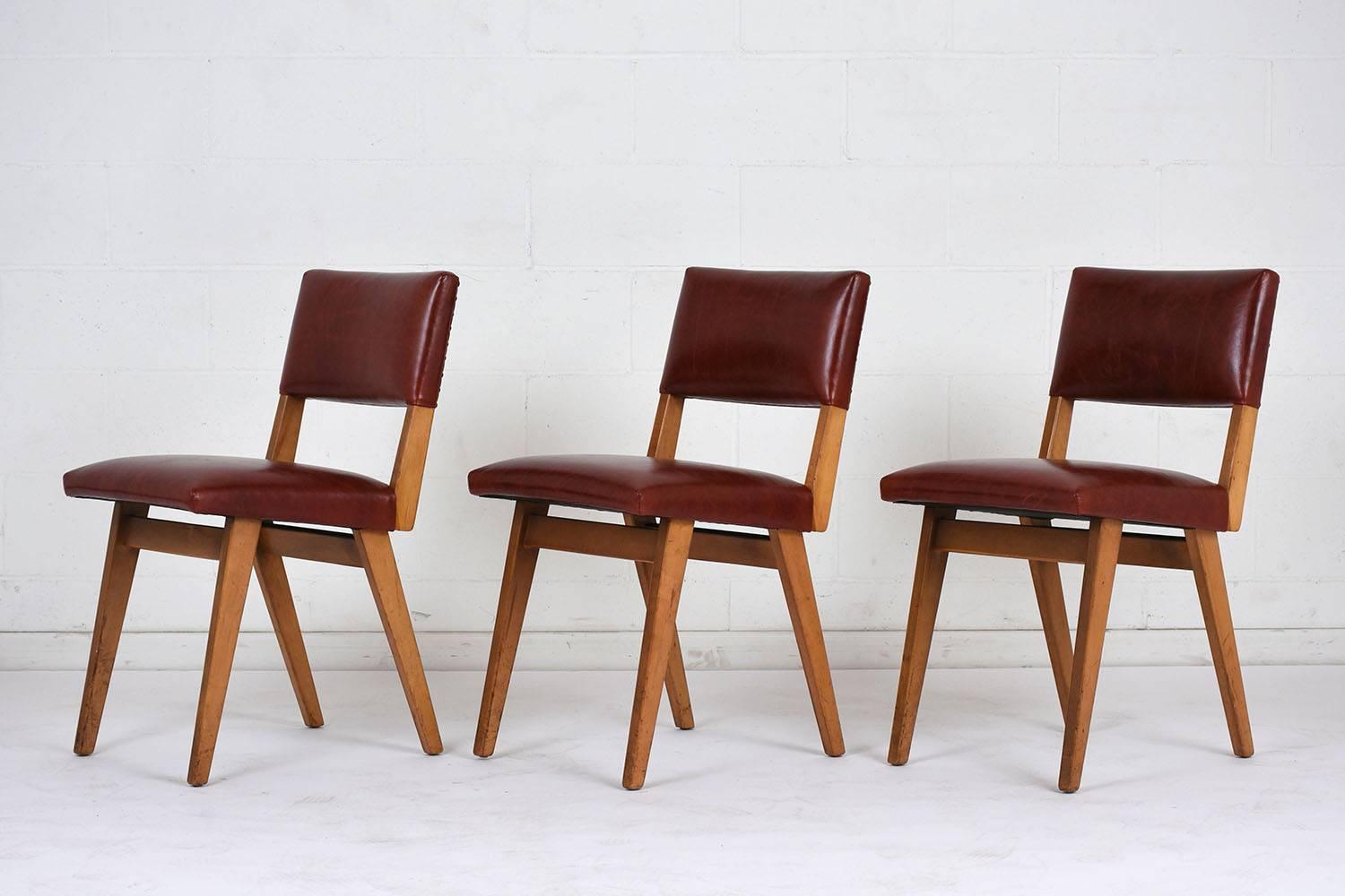 Carved Set of Six Mid-Century Modern-Style Dining Chairs