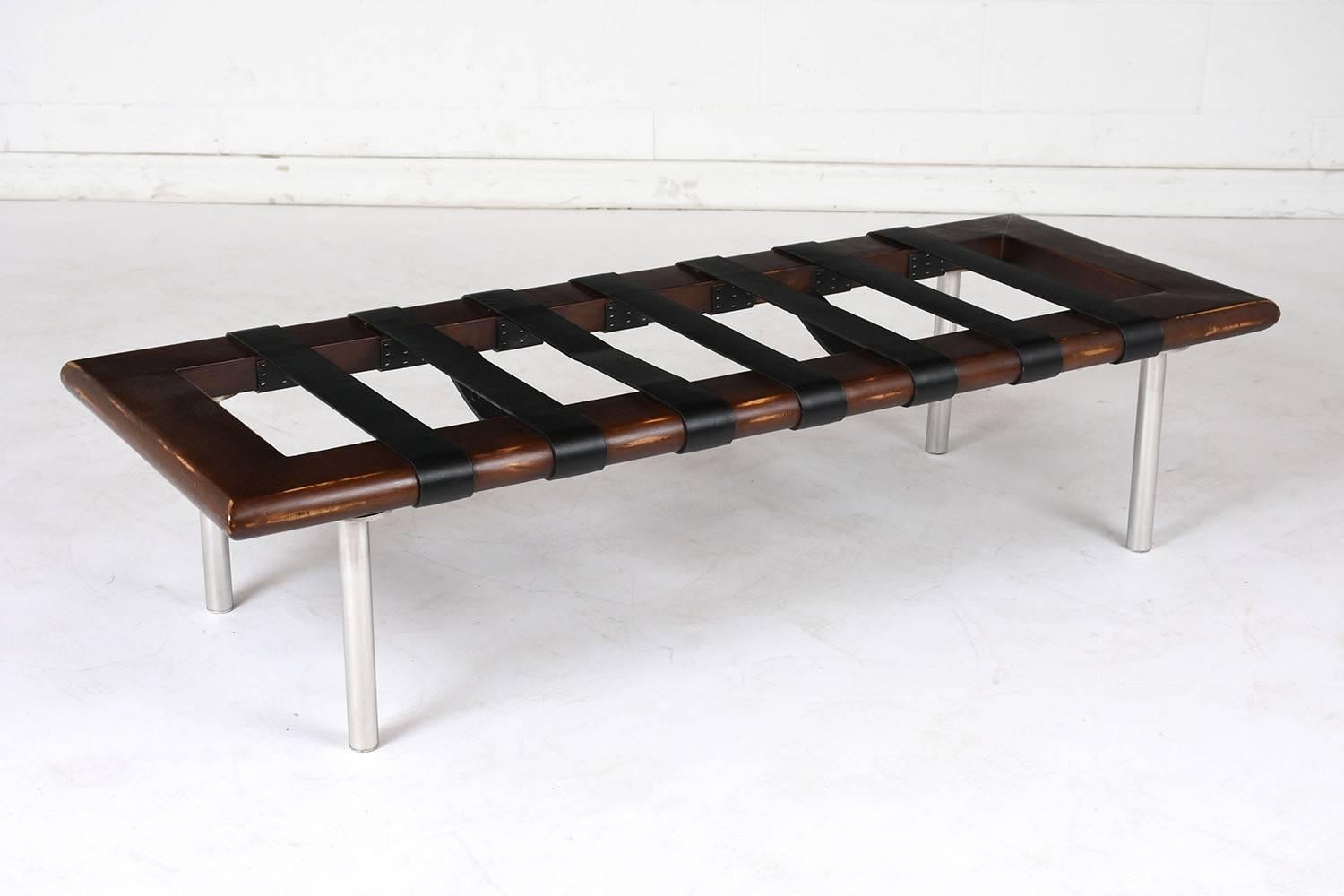 Leather Mid-Century Modern Miller-Style Bench