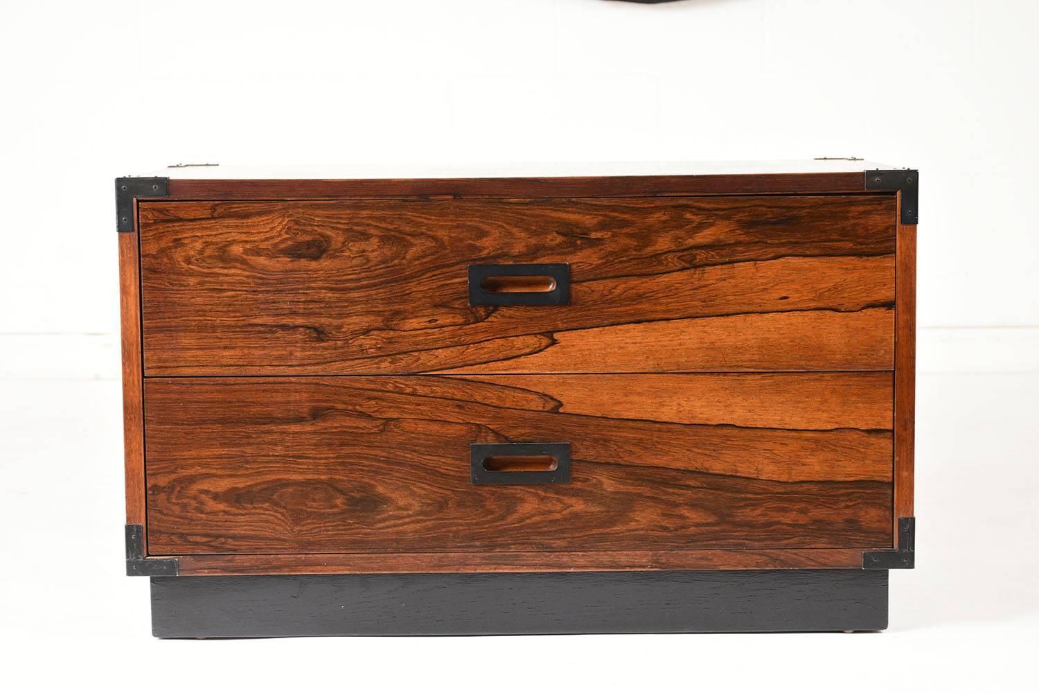 Pair of Campaign-Style Rosewood Chest of Drawers In Excellent Condition In Los Angeles, CA