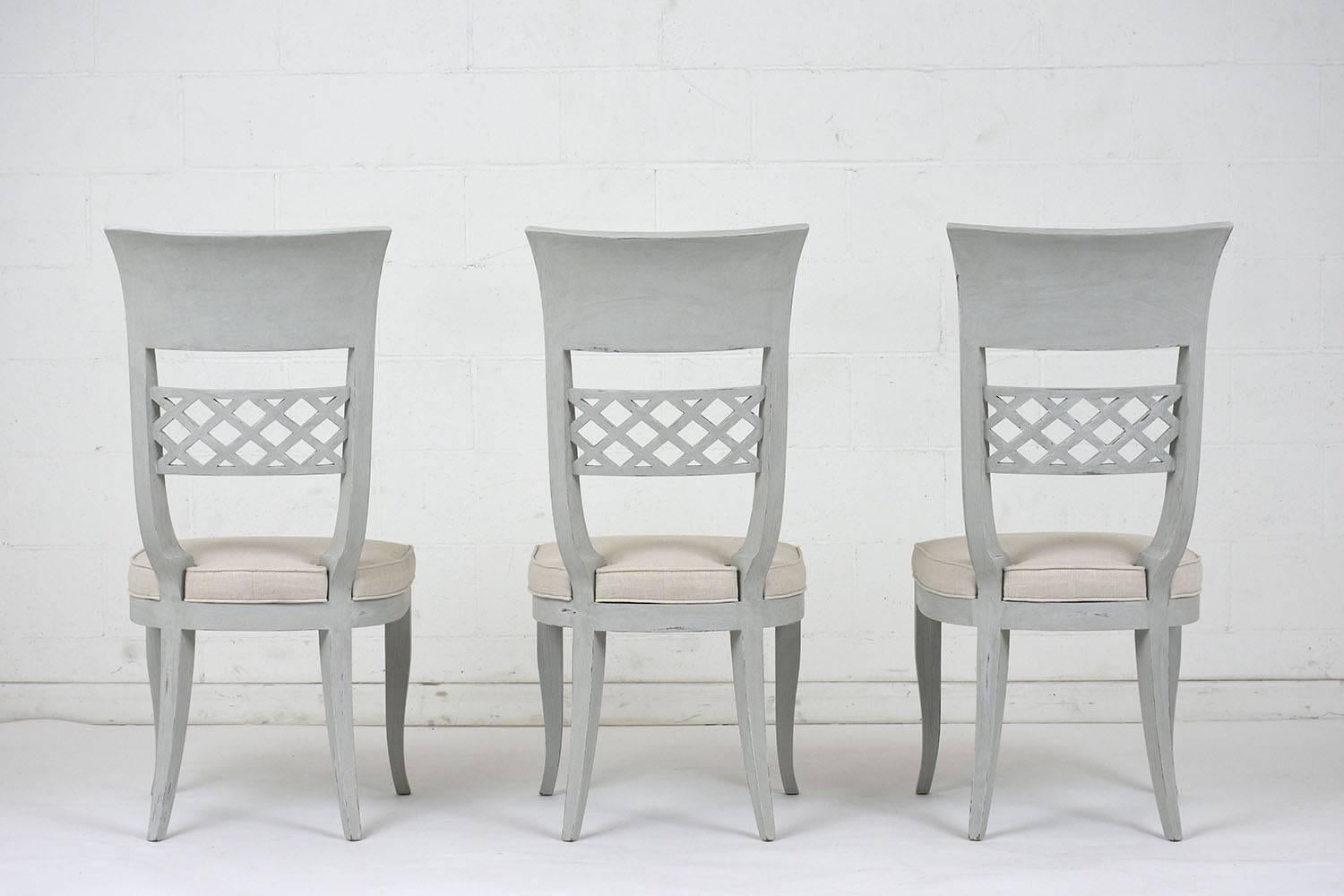 Carved Set of Six Hollywood Regency Dining Chairs