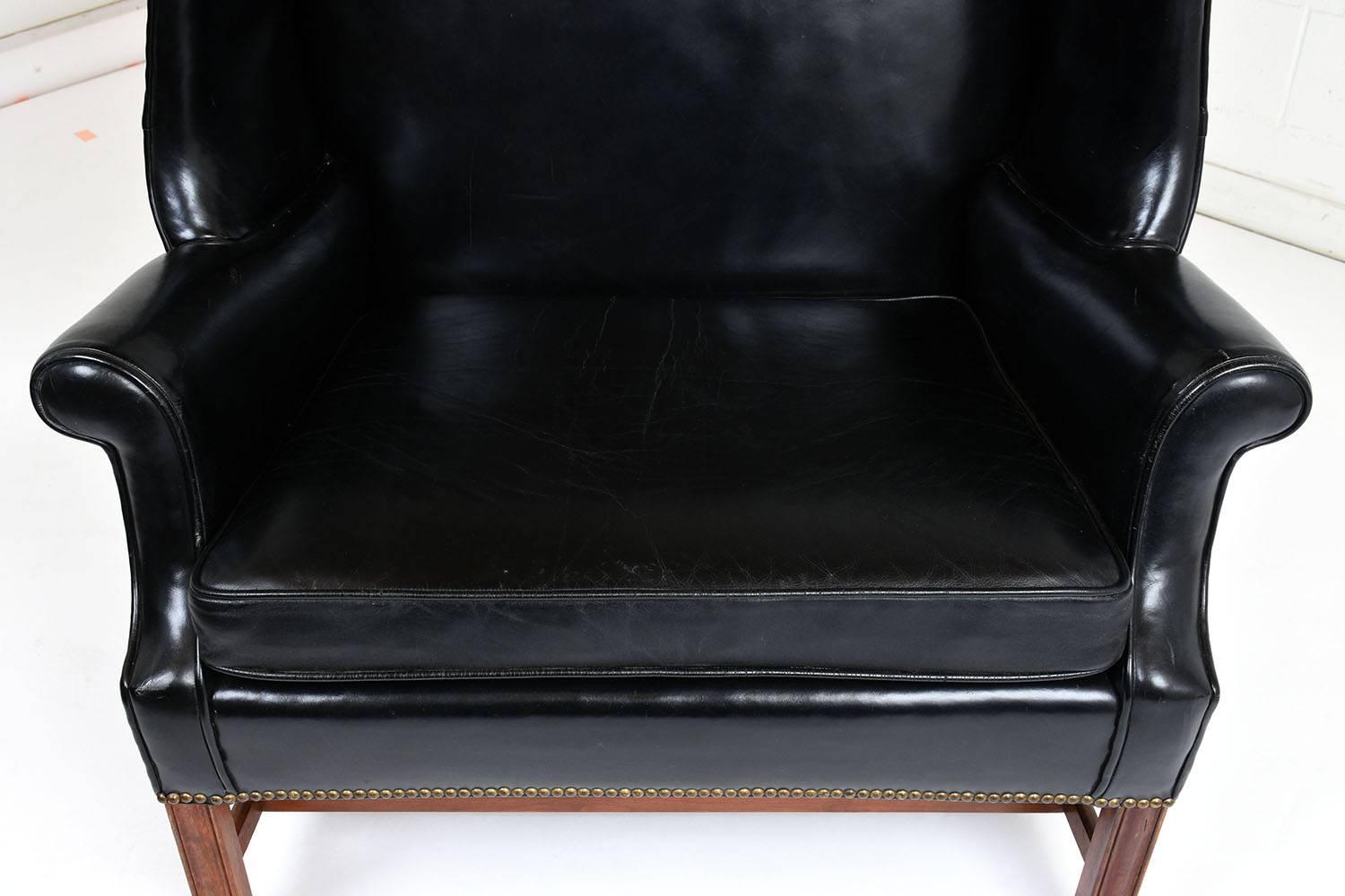 Early 20th Century English Regency-style Wingback Leather Chair 4