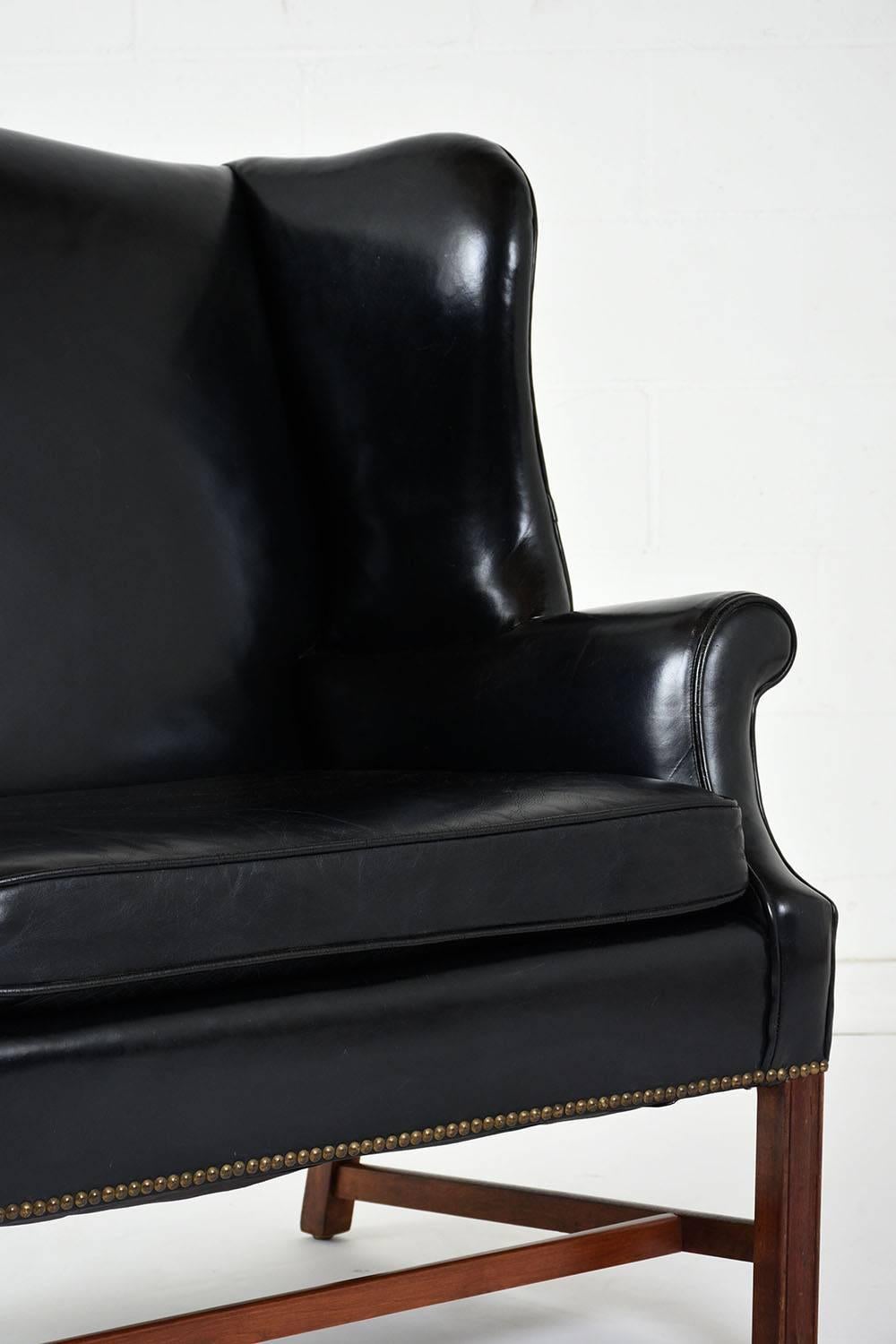 Wood Early 20th Century English Regency-style Wingback Leather Chair