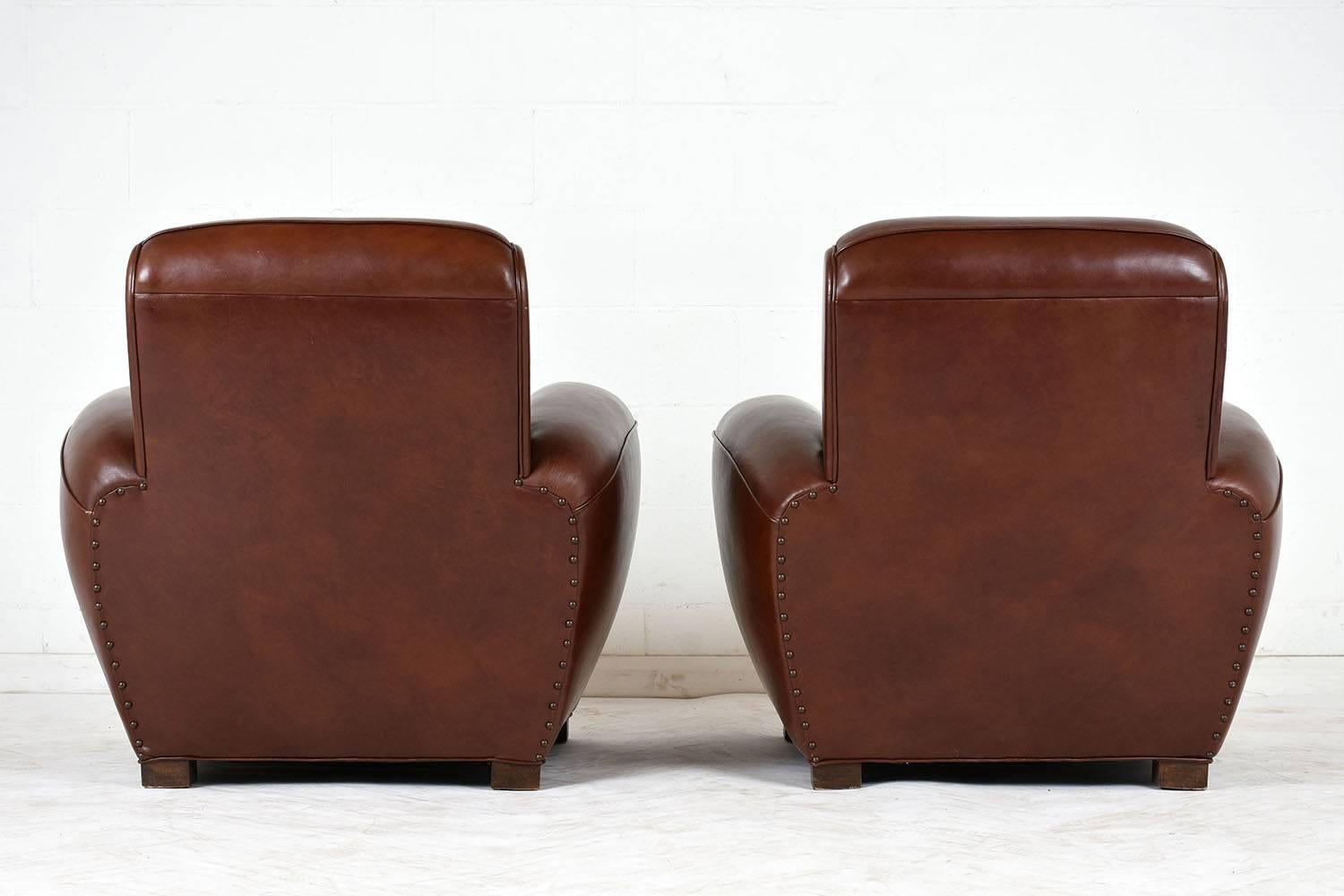 Pair of French Art Deco Leather Club Chairs In Good Condition In Los Angeles, CA