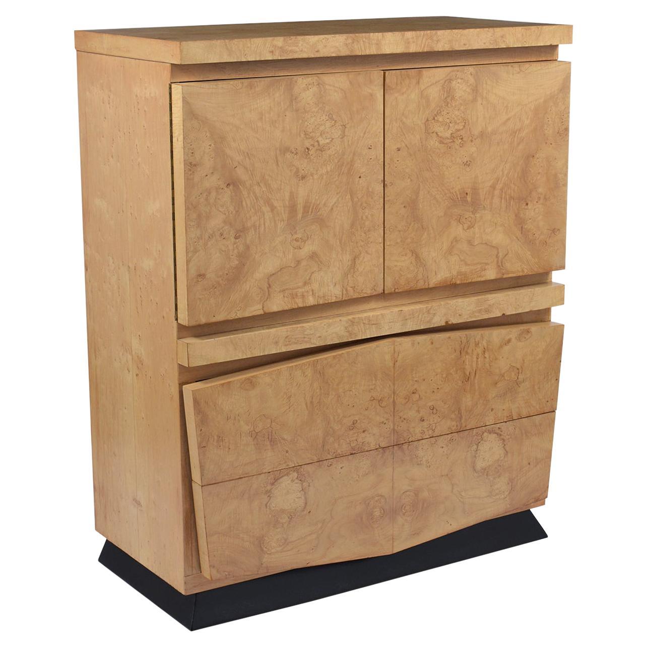 Mid-Century Burled Maple Dresser with Brass Pulls - Vintage Modern Elegance