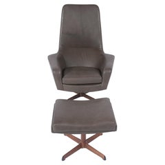 Ib Kofod Larsen Swivel Lounge Chair With Ottoman 