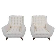 Pair of Mid-Century Modern Tufted Lounge Chairs