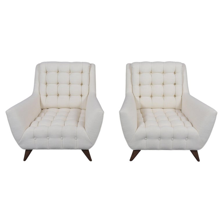 Pair of Mid-Century Modern Tufted Lounge Chairs For Sale