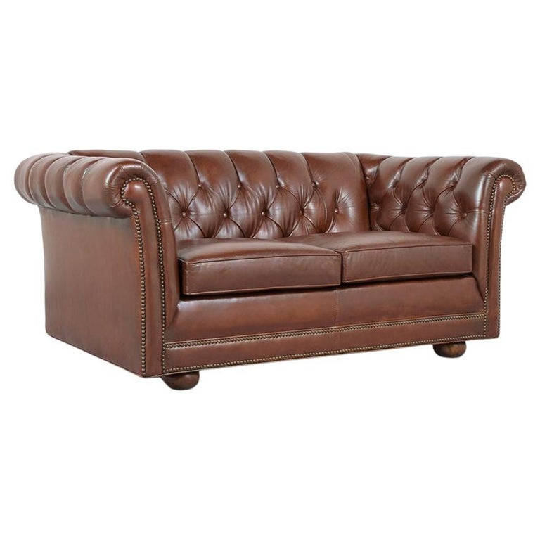 Vintage Brown Leather Chesterfield Sofa For Sale