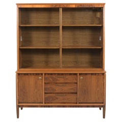 1960 Mid-Century Modern Walnut Sideboard with Rosewood Veneers and Glass Display
