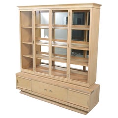 1960s Mid-Century Ash Wood Cabinet with White-Washed Finish & Glass Doors