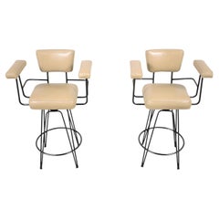 Vintage Mid-Century Modern Swivel Barstools in Black and Beige
