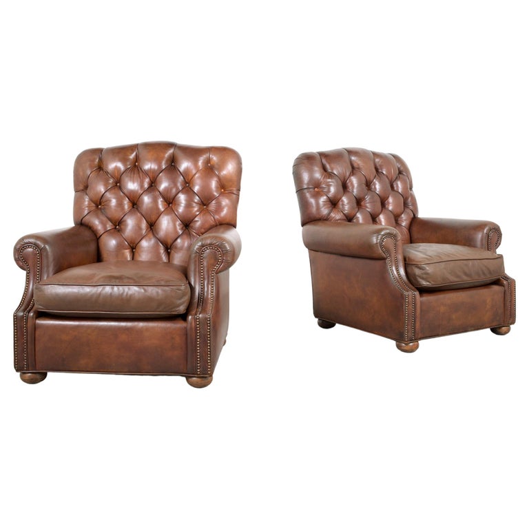 Vintage Pair of Leather Chesterfield Chairs For Sale at 1stDibs