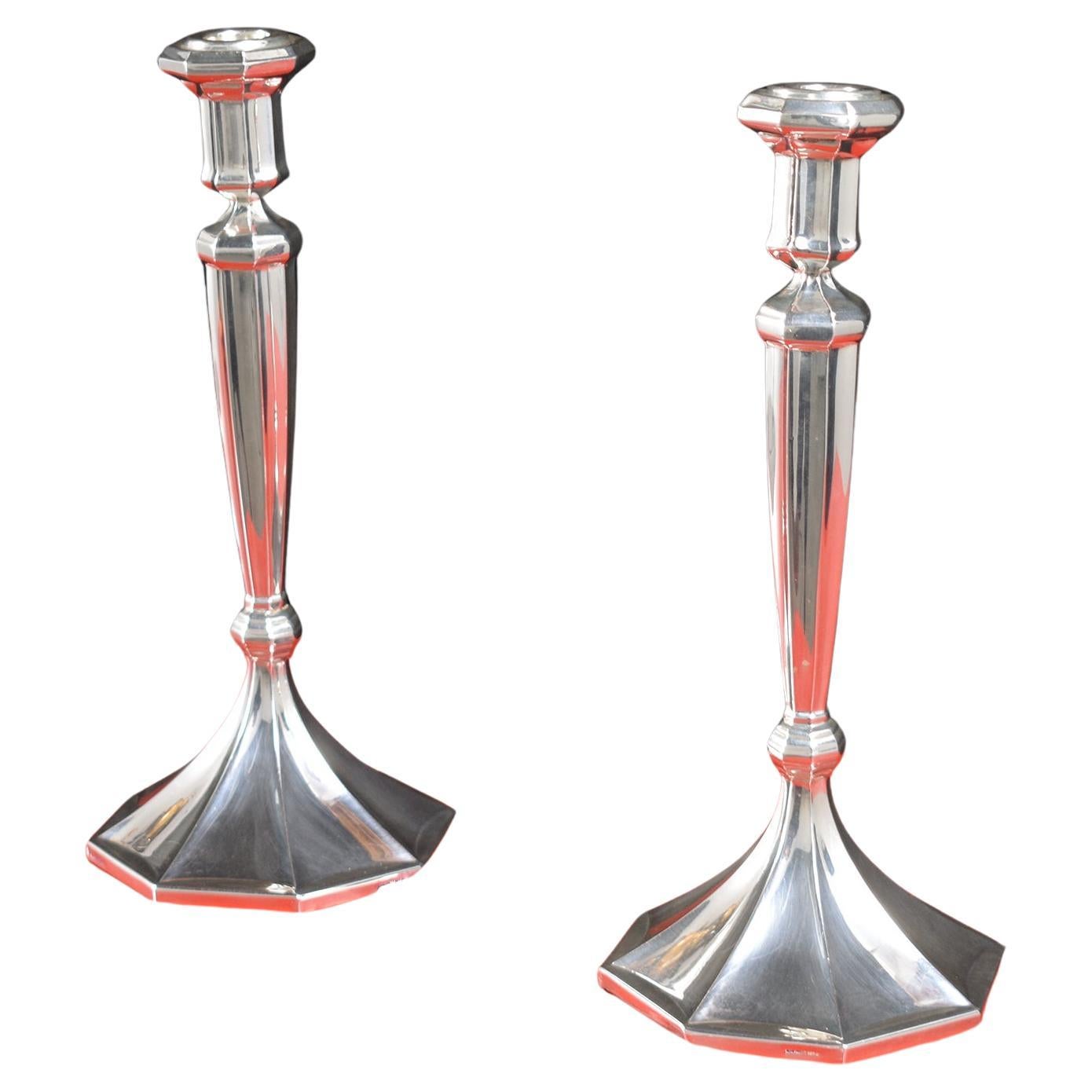 Art Deco 925 Sterling Silver Candlesticks by Masorett: Elegance Restored For Sale