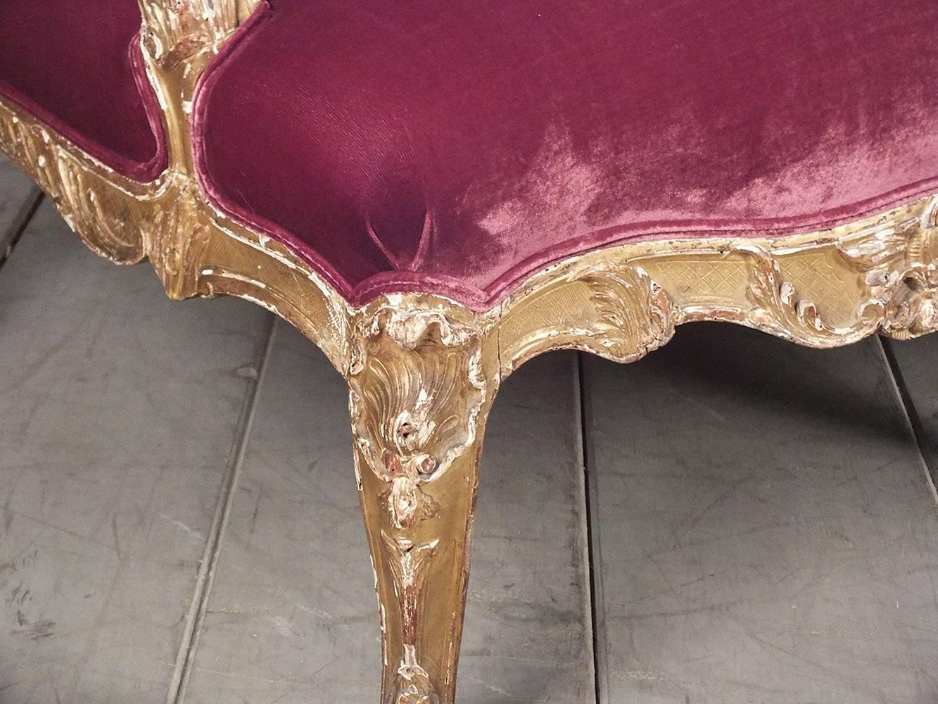 Hand-Painted Antique Louis XV Gilt Sofa