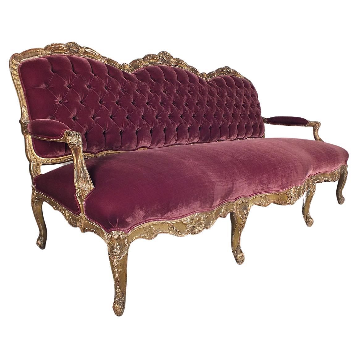 French Antique Louis XV Gilt Sofa