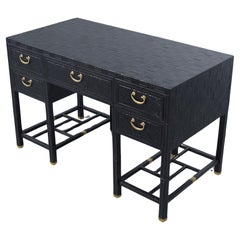 1950s Restored Pedestal Executive Desk: Bamboo Inlay & Mahogany Elegance